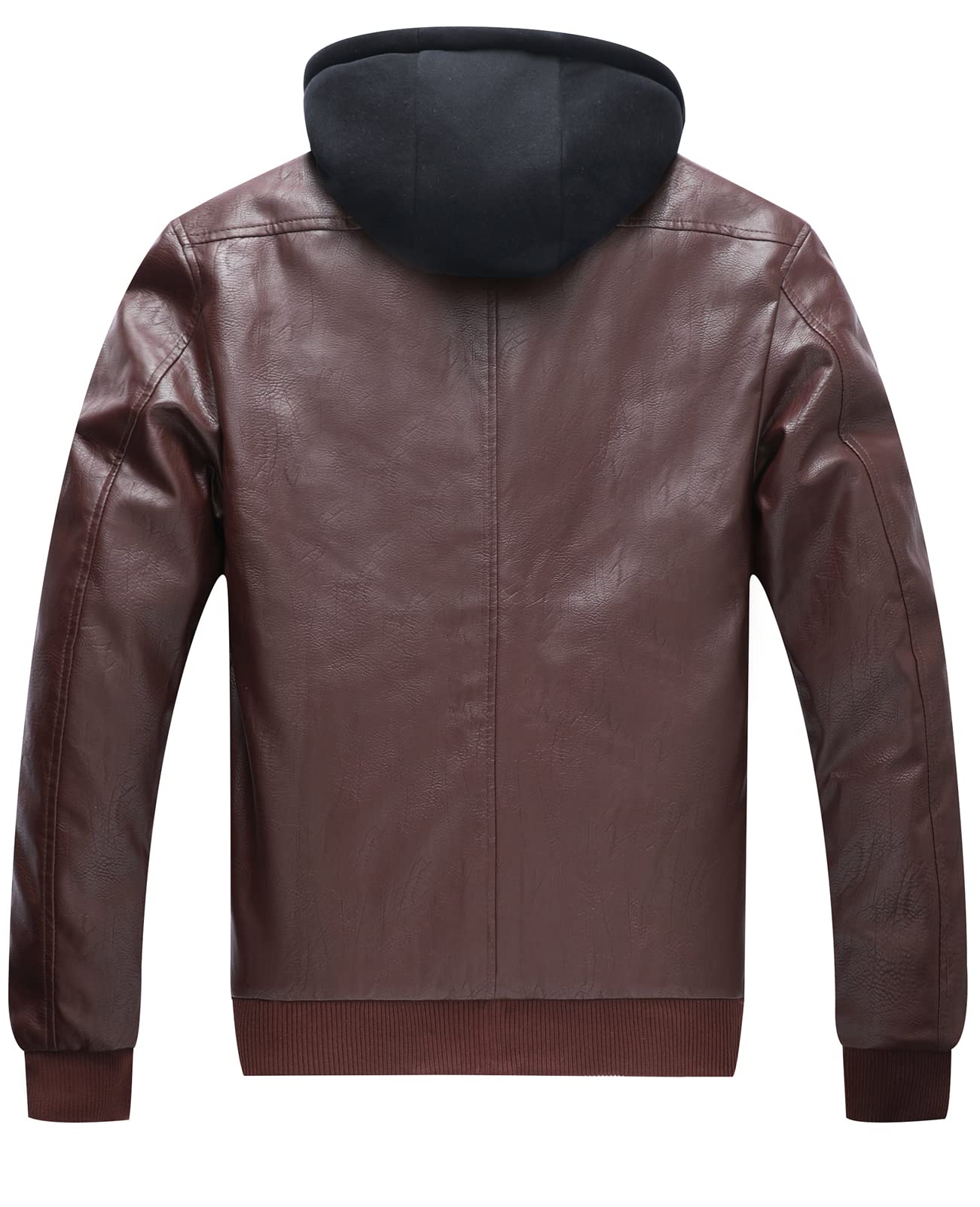 ZENTHACE Mens Full-Zip Faux Leather Hooded Motorcycle Jacket Outdoor Wear Coat