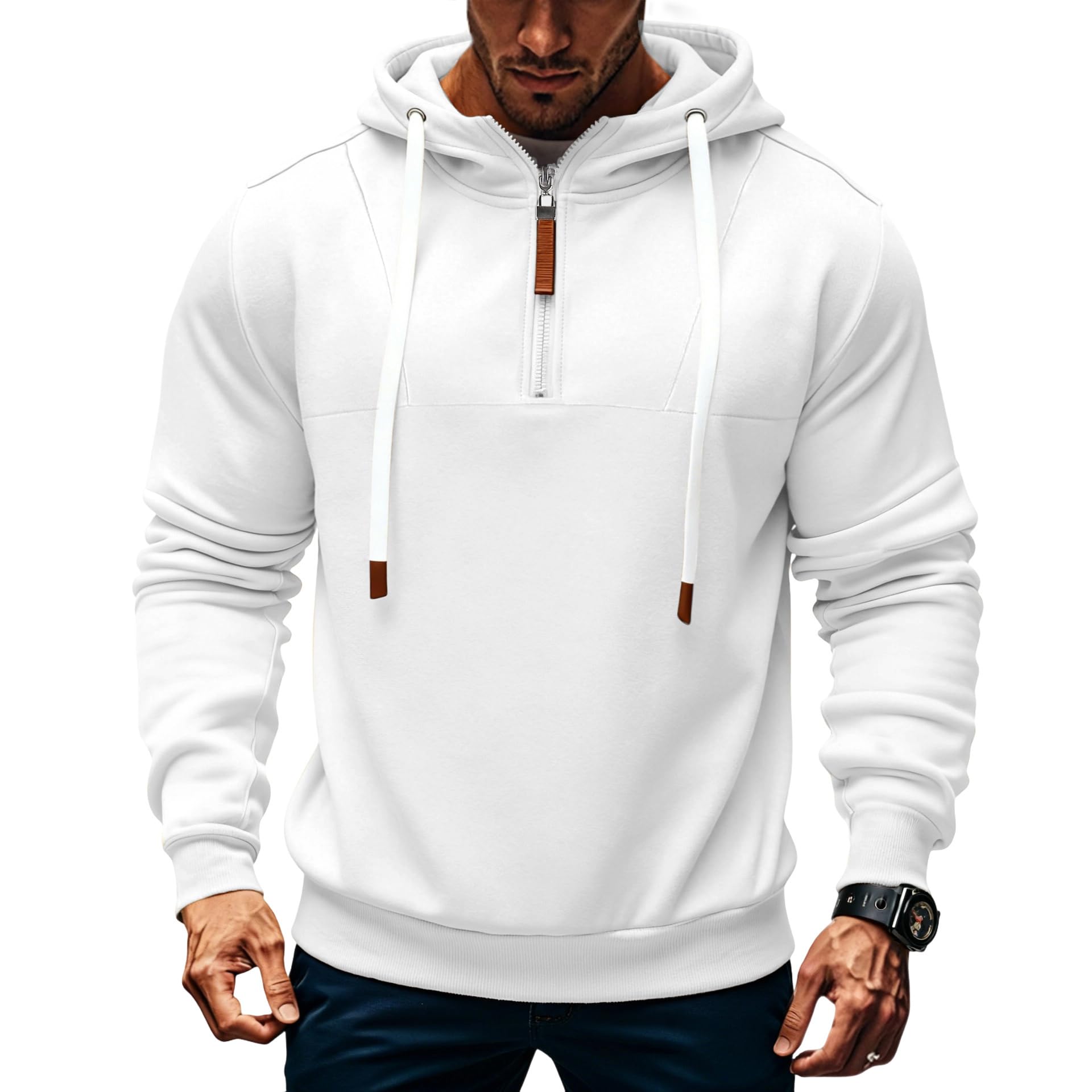 TRFIC Mens Quarter Zip Hoodie Sweatshirt Warm Fleece Long Sleeve Pullover Hoodies for Men