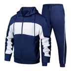 CALUOMATT Men's Hooded Athletic Tracksuit Sweatsuit Long Sleeve Full-Zip Jogging Sweatpants 2 Piece Patchwork Sportsuits