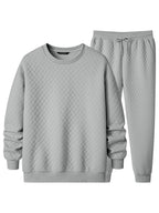 JMIERR Men's Quilted 2 Piece Casual Outfits Crewneck Sweatshirt Tracksuit & Joggers Sweatpants Sweatsuit Set
