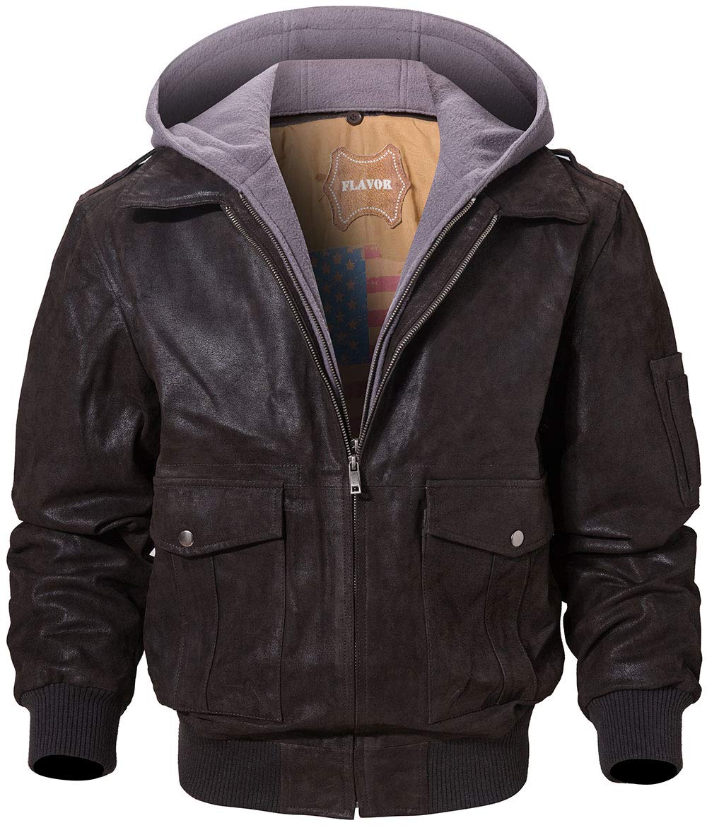 FLAVOR Men's Leather Flight Bomber Jacket Air Force Aviator