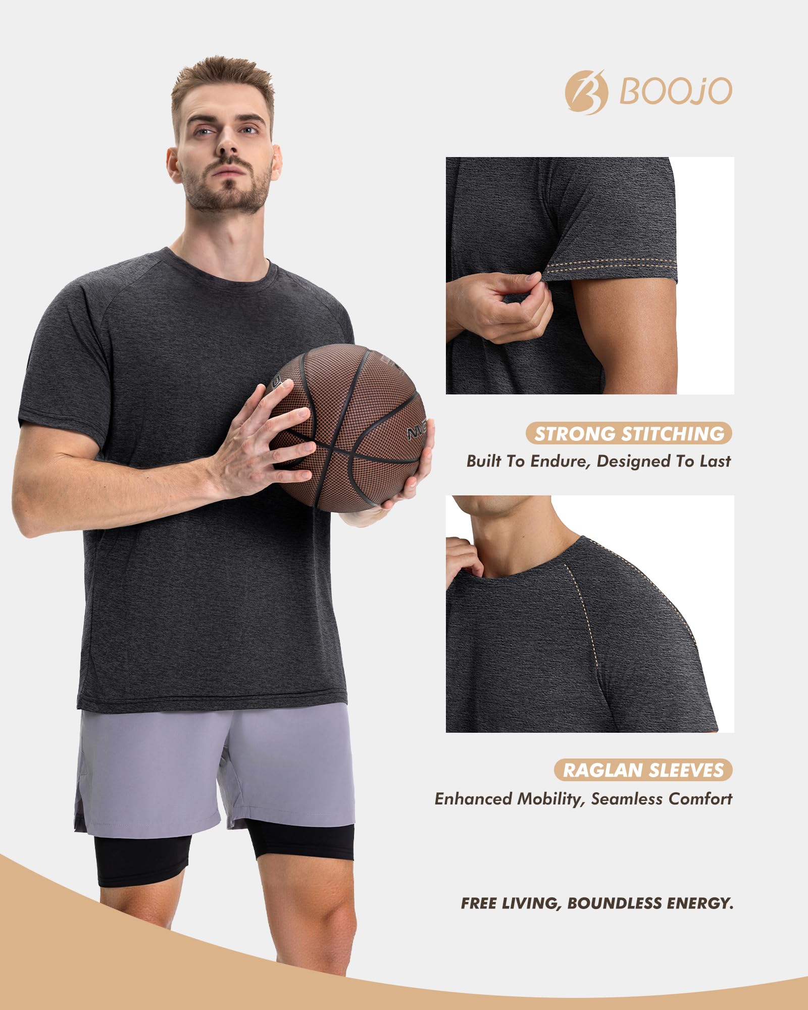 BOOJO 7 Pack Workout Shirts for Men - Quick Dry Moisture Wicking T-Shirts Short Sleeve Tees for Gym Running Athletic Sport