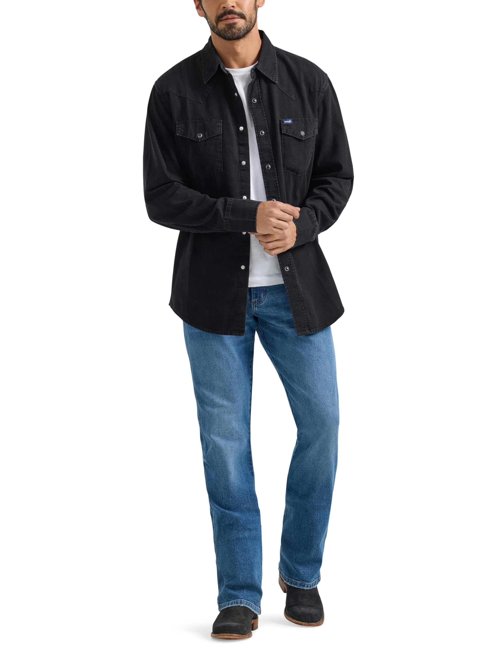 Wrangler Men's Denim Light Wash Long Sleeve Snap Shirt