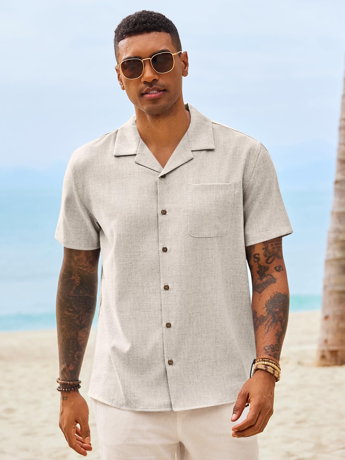 Runcati Mens Button Down Shirt Short Sleeve Cuban Casual Shirts Summer Beach Vacation Wedding Tops with Pocket