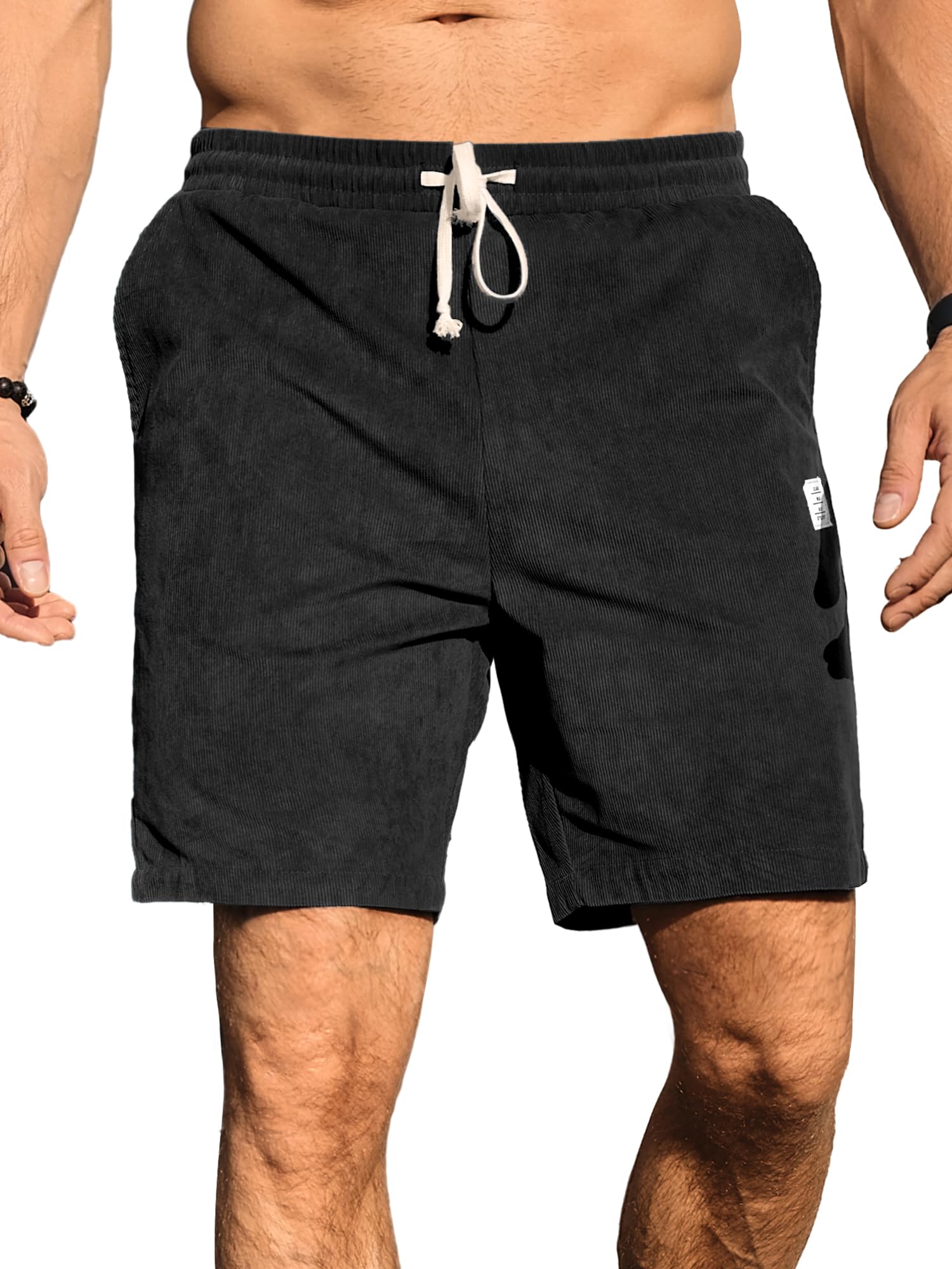 PLEPAN Mens Corduroy Shorts Casual Elastic Waist Drawstring Summer Beach Shorts