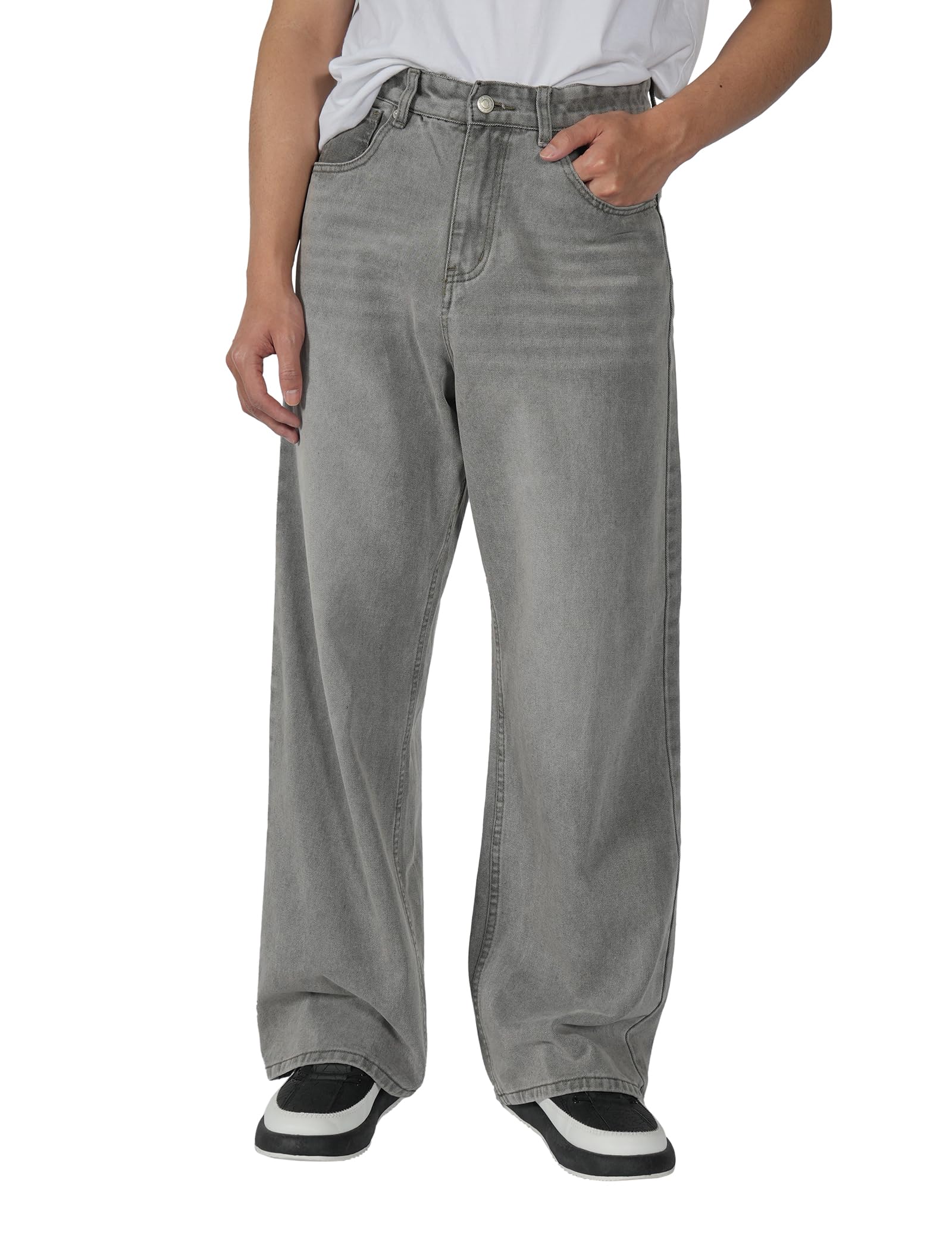 Plaid&Plain Men's Hip Hop Baggy Jeans Casual Wide Leg Y2k Skateboard Vintage Denim Pants Streetwear