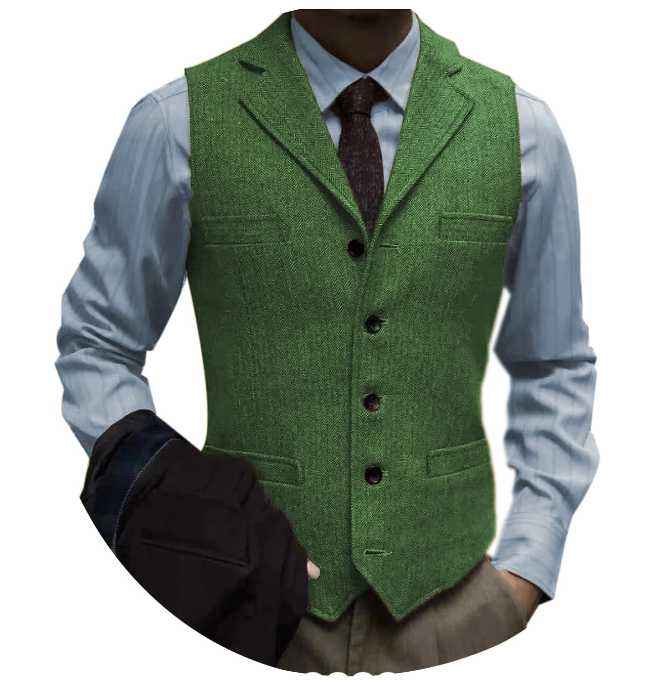 Tuikayoo Men's Tweed Suit Vintage Vest Herringbone Wool Prom Waistcoat Groomsmen