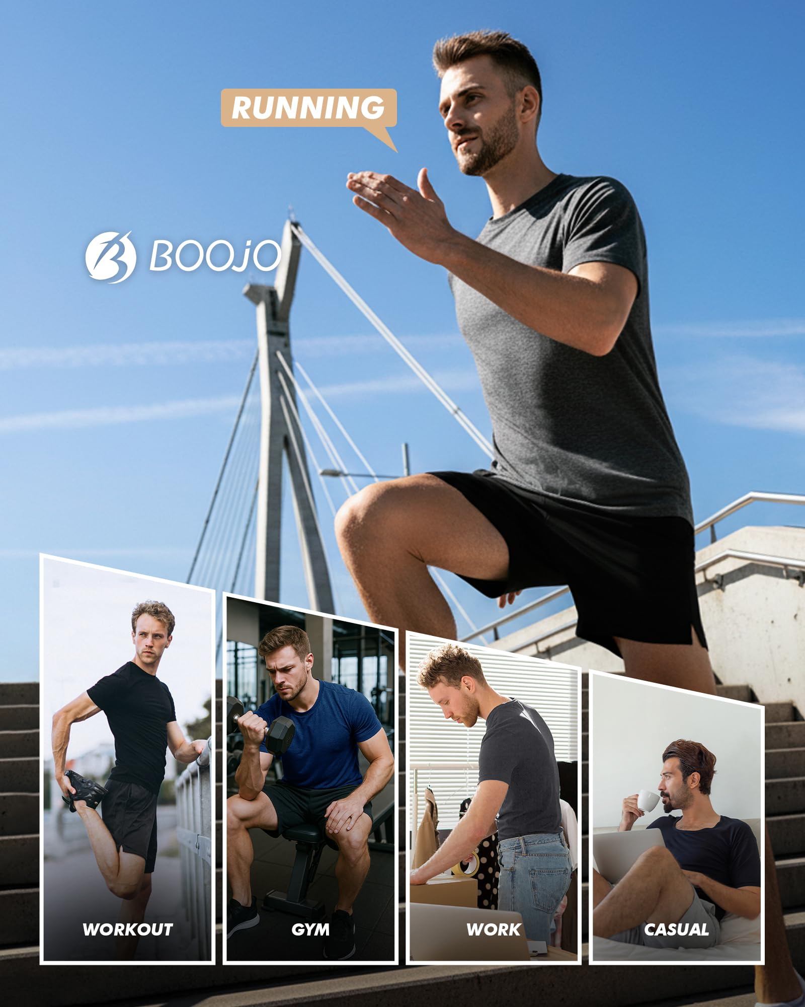 BOOJO 7 Pack Workout Shirts for Men - Quick Dry Moisture Wicking T-Shirts Short Sleeve Tees for Gym Running Athletic Sport