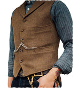 Ceehuteey Mens Suit Vest Waistcoat Tweed Retro V Neck Wool Herringbone for Prom