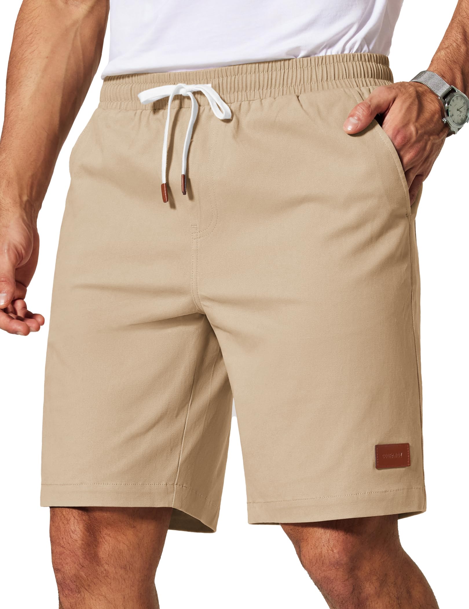 COOFANDY Mens Cotton Chino Shorts 9 Inch Casual Shorts Elastic Waist Drawstring Summer Beach Shorts with Pockets