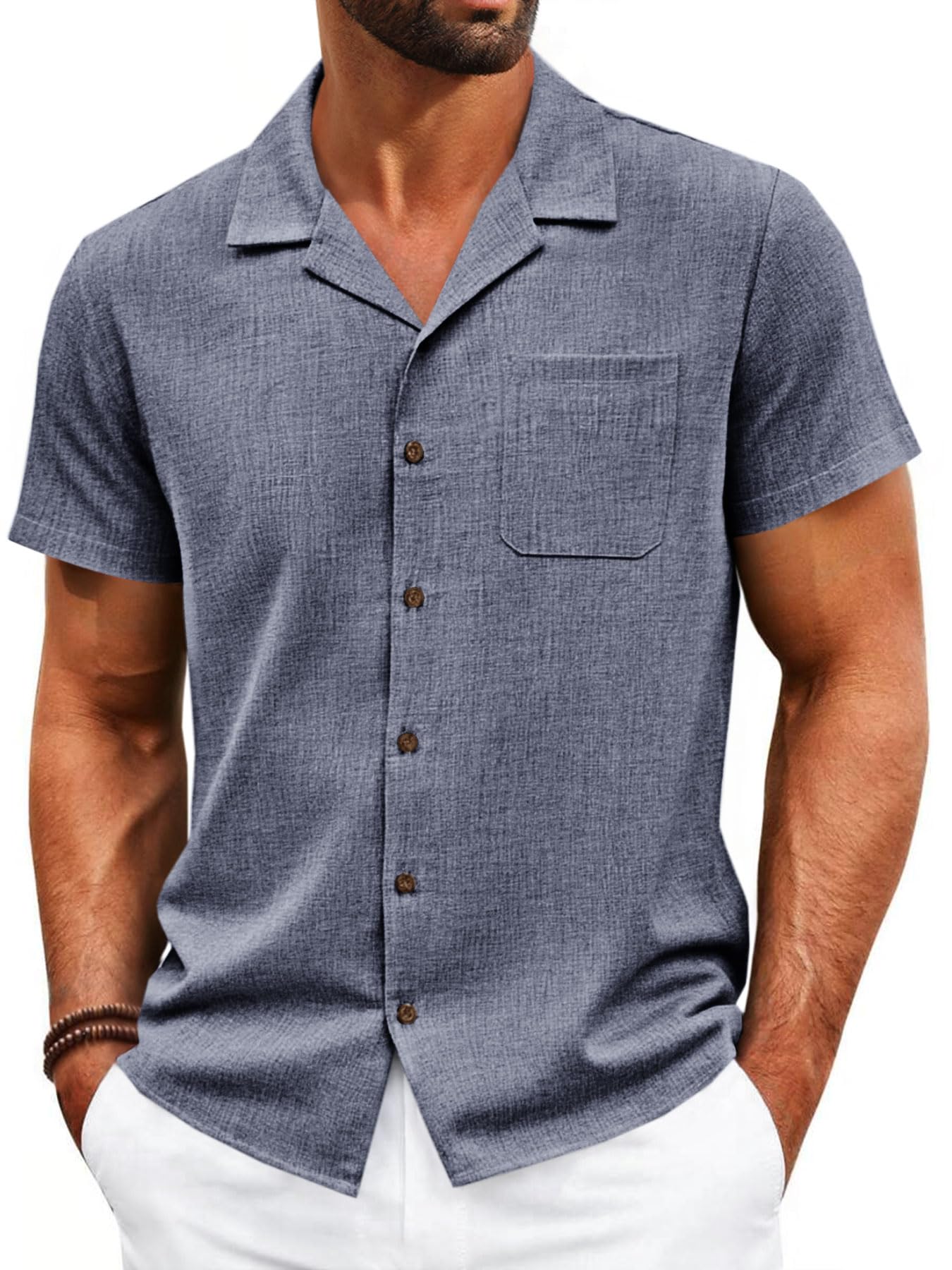 Runcati Mens Button Down Shirt Short Sleeve Cuban Casual Shirts Summer Beach Vacation Wedding Tops with Pocket