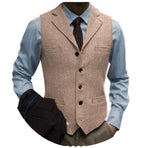 Tuikayoo Men's Tweed Suit Vintage Vest Herringbone Wool Prom Waistcoat Groomsmen