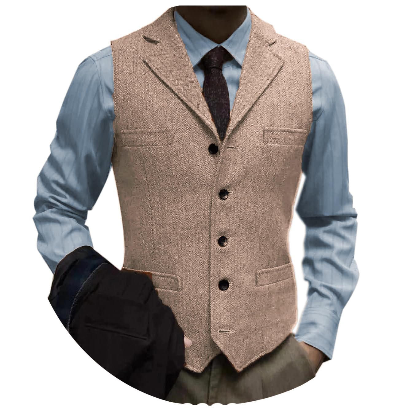 Tuikayoo Men's Tweed Suit Vintage Vest Herringbone Wool Prom Waistcoat Groomsmen