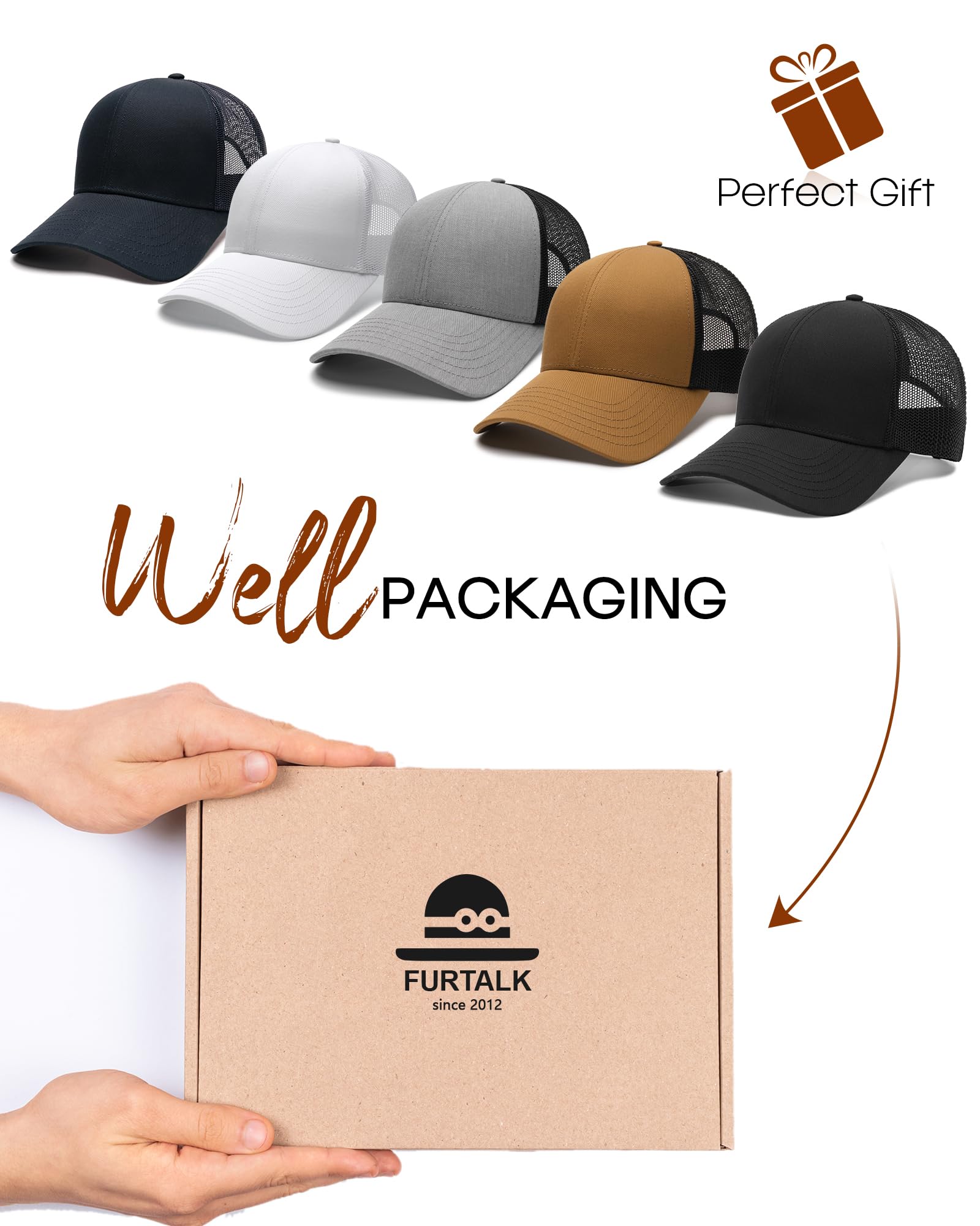 FURTALK Mens Trucker Hat Structured Mesh Baseball Cap Adjustable Classic Mens Hat