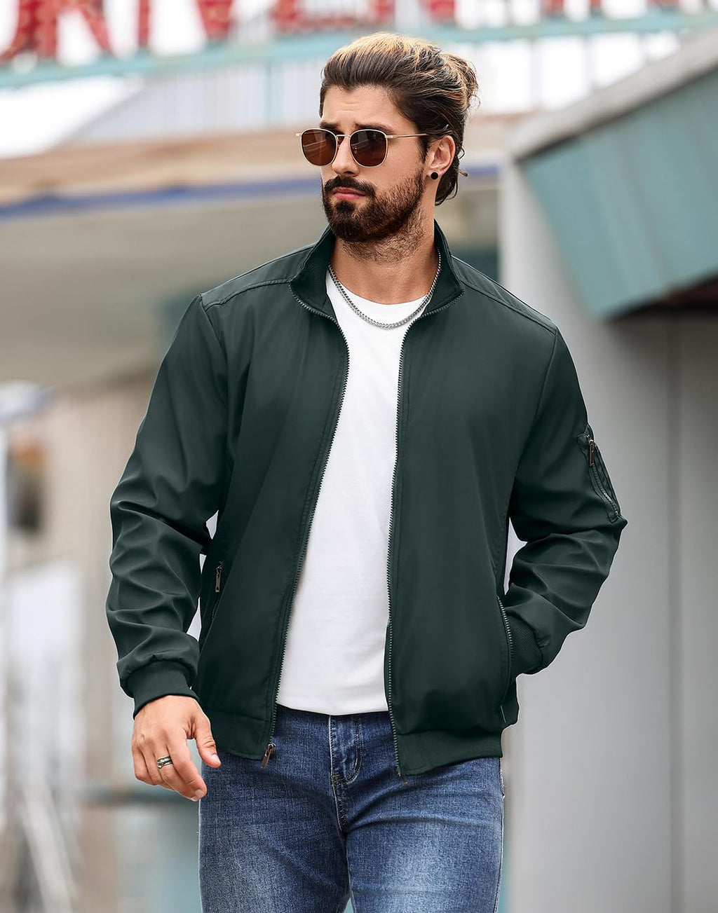 Wizoat Men's Bomber Jacket Lightweight Casual Windbreaker Jackets Zip Up Coat