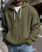 PIDOGYM Men's Quarter Zip Hoodie Waffle Knit Pullover Long Sleeve Casual Loose Fit Sweatshirt Hooded Tops with Pockets