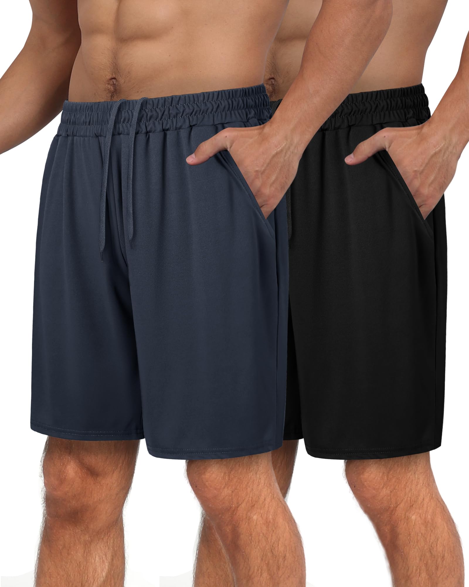 2 Pack Mens Gym Basketball Shorts - Athletic Black Workout Quick Dry Shorts with Pockets for Casual Running