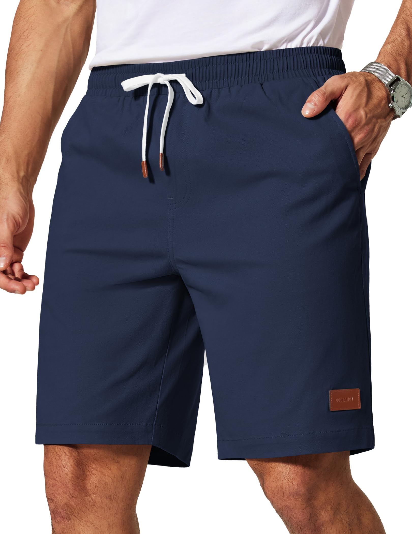 COOFANDY Mens Cotton Chino Shorts 9 Inch Casual Shorts Elastic Waist Drawstring Summer Beach Shorts with Pockets