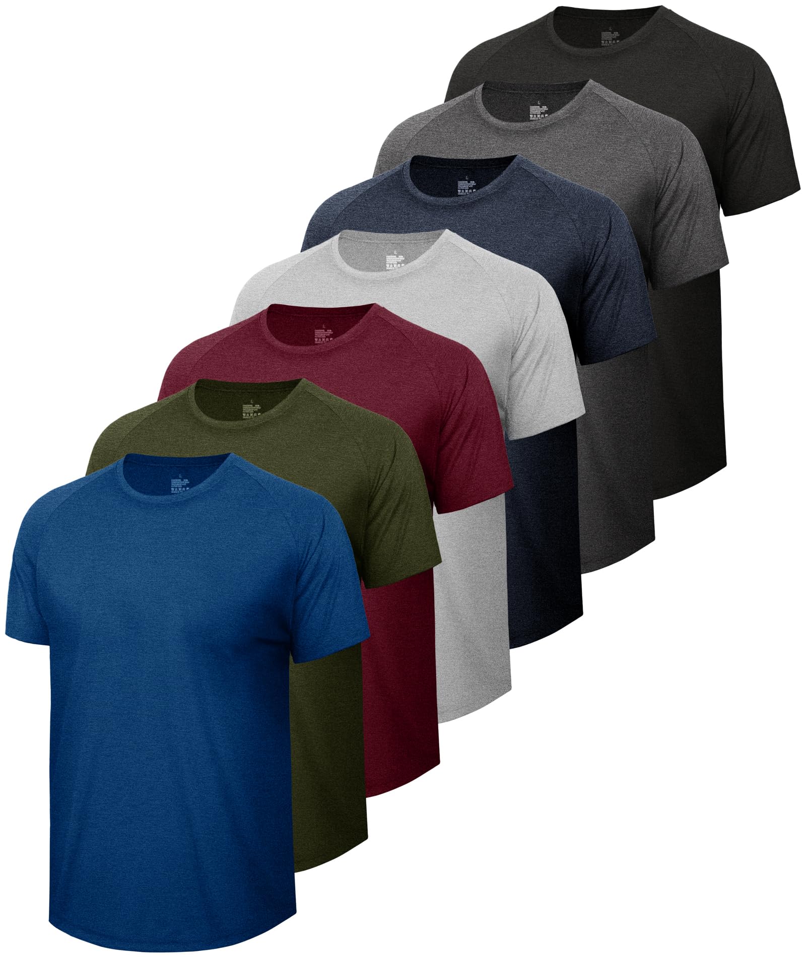 BOOJO 7 Pack Workout Shirts for Men - Quick Dry Moisture Wicking T-Shirts Short Sleeve Tees for Gym Running Athletic Sport