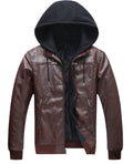 ZENTHACE Mens Full-Zip Faux Leather Hooded Motorcycle Jacket Outdoor Wear Coat
