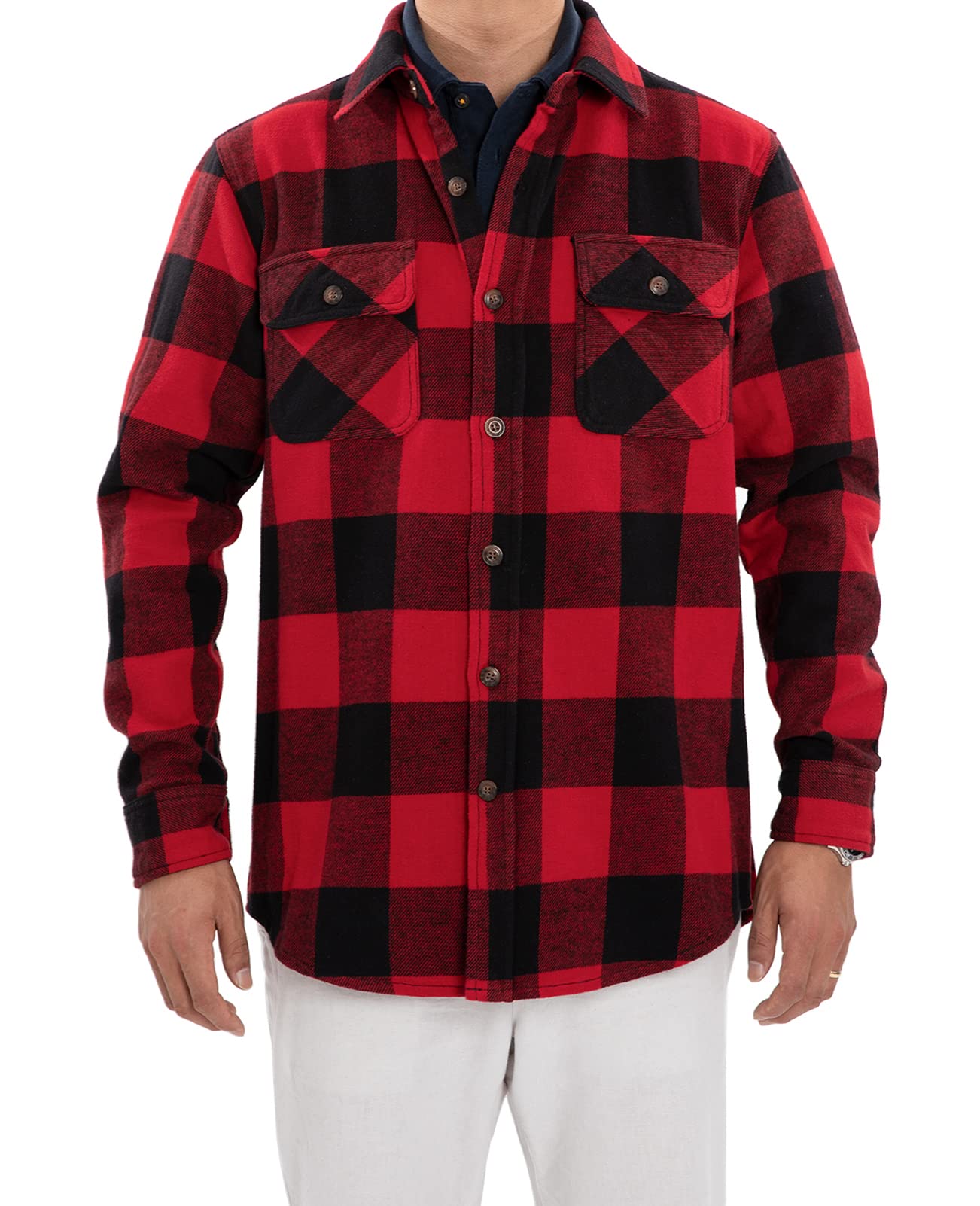 Men's Heavyweight Buffalo Plaid Flannel Shirt Casual Button Down Brushed Flannel Shirts,100% Cotton