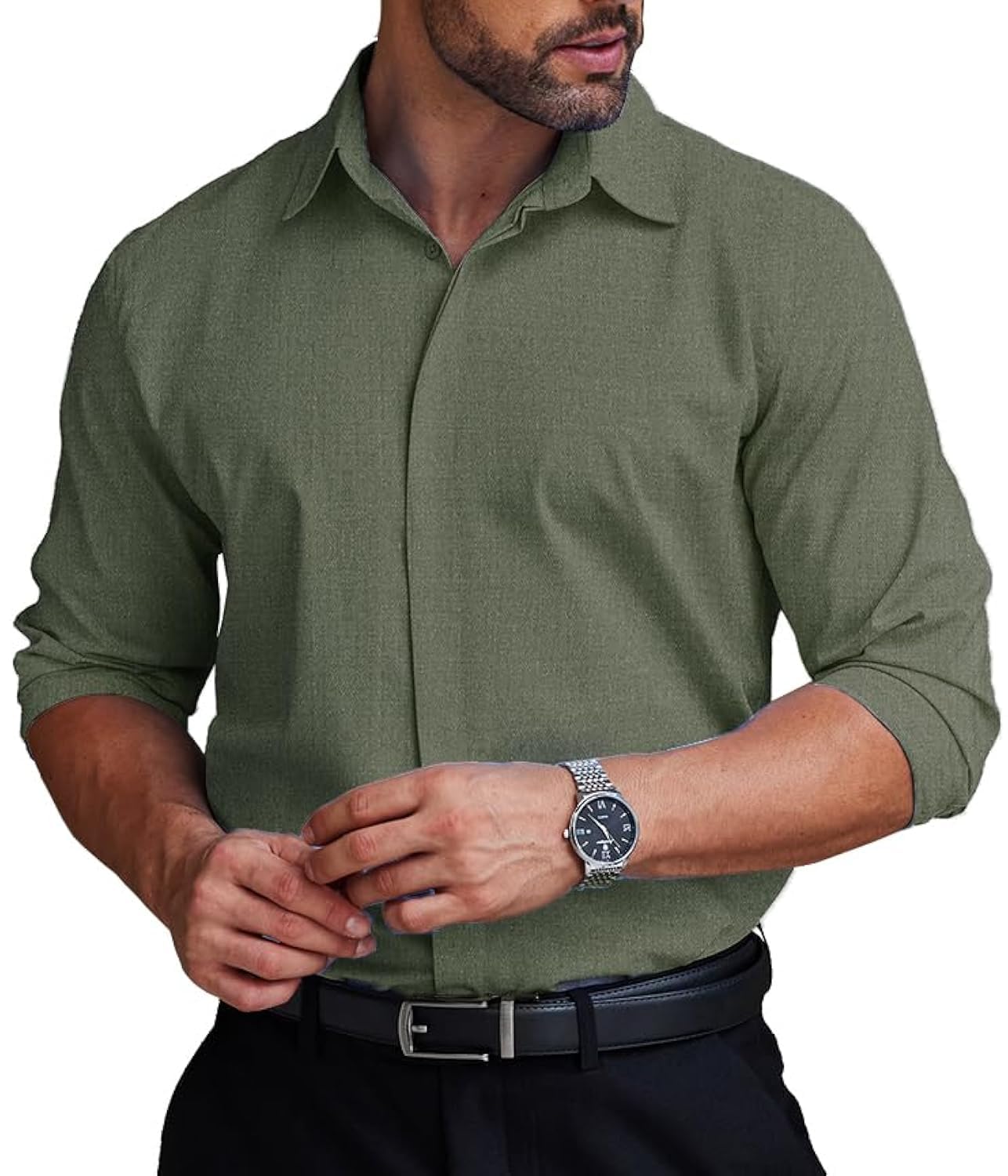 COOFANDY Men's Formal Dress Shirt Hidden Button Front Wrinkle Free Shirt Regular Fit Stretch Business Casual Shirts