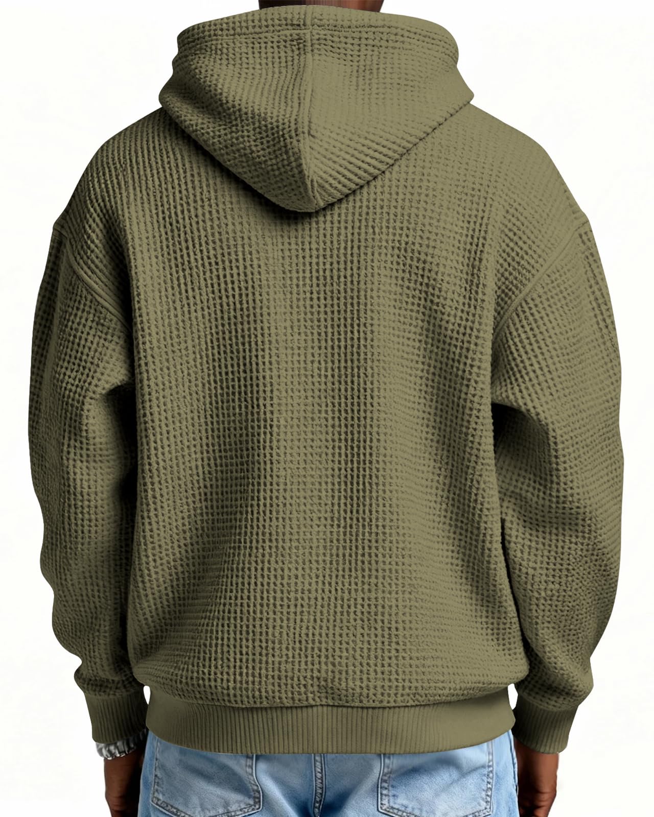 PIDOGYM Men's Quarter Zip Hoodie Waffle Knit Pullover Long Sleeve Casual Loose Fit Sweatshirt Hooded Tops with Pockets