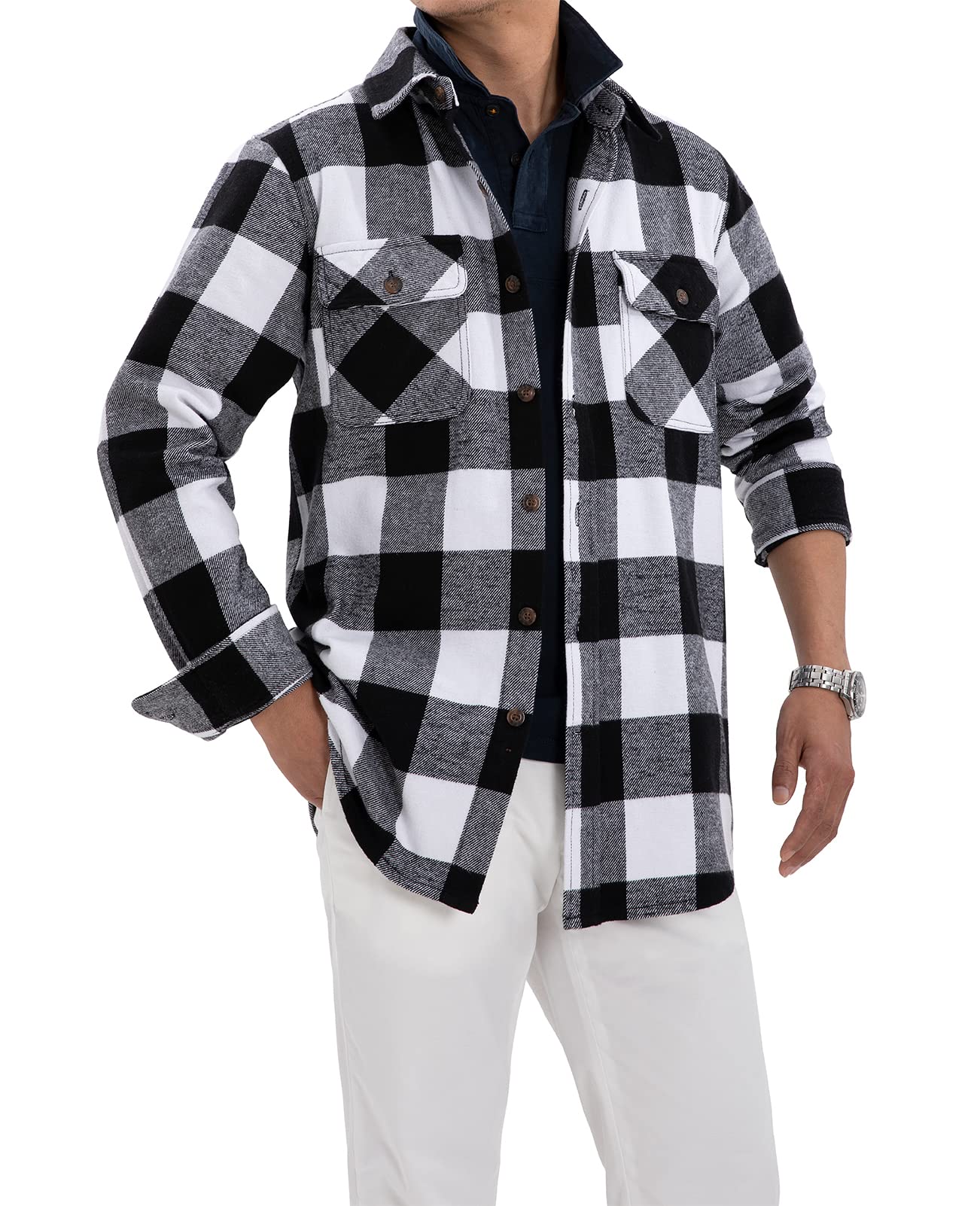 Men's Heavyweight Buffalo Plaid Flannel Shirt Casual Button Down Brushed Flannel Shirts,100% Cotton