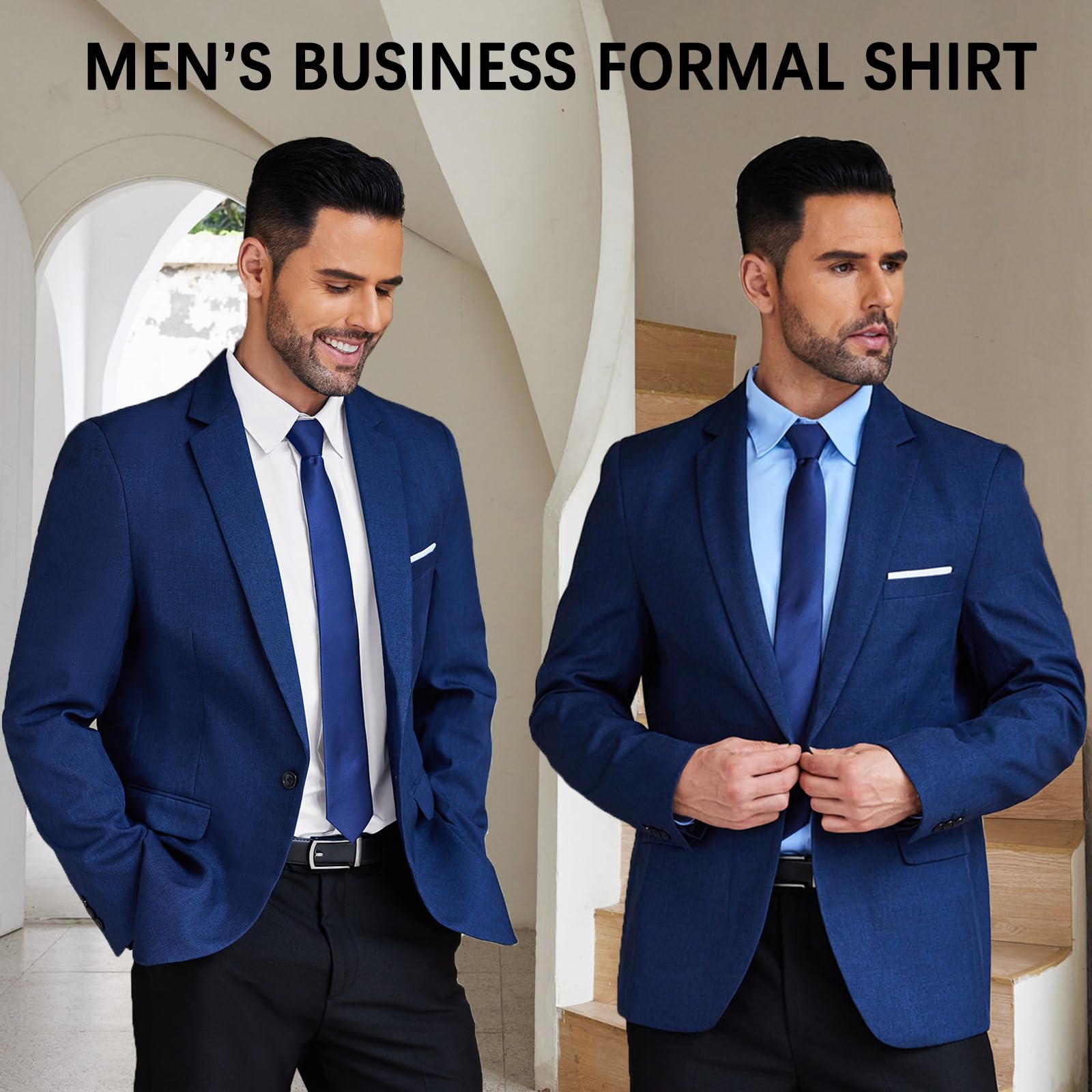 COOFANDY Men's Formal Dress Shirt Hidden Button Front Wrinkle Free Shirt Regular Fit Stretch Business Casual Shirts