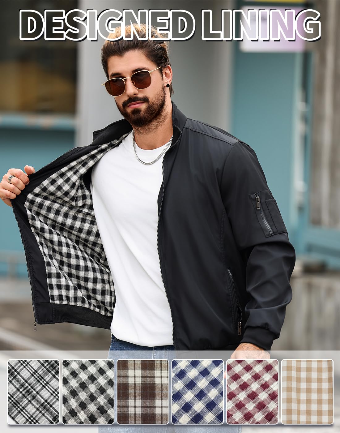 Wizoat Men's Bomber Jacket Lightweight Casual Windbreaker Jackets Zip Up Coat