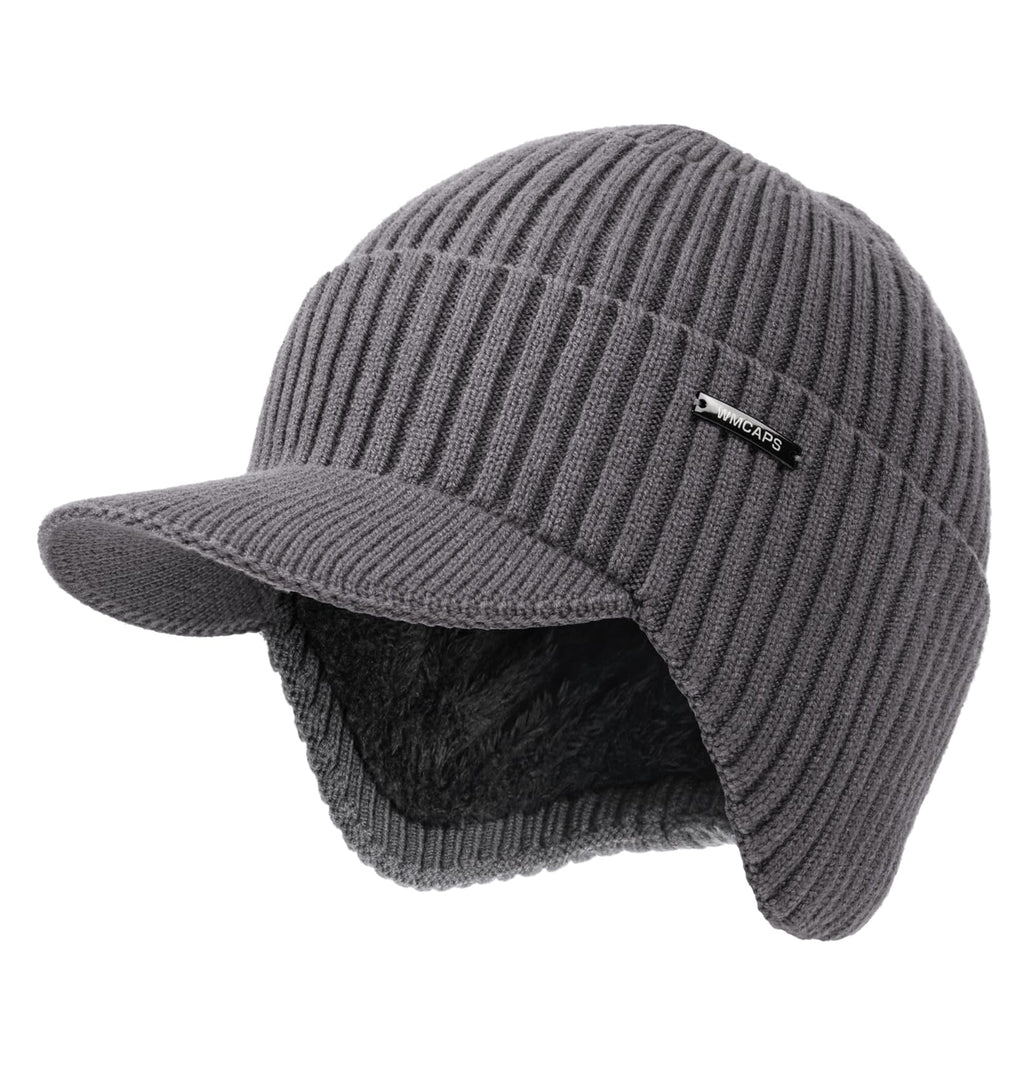 Wmcaps Winter Beanie with Brim and Ear Flaps, Outdoor Warm Fleece Lined Knit Hat Stocking Caps for Men Women