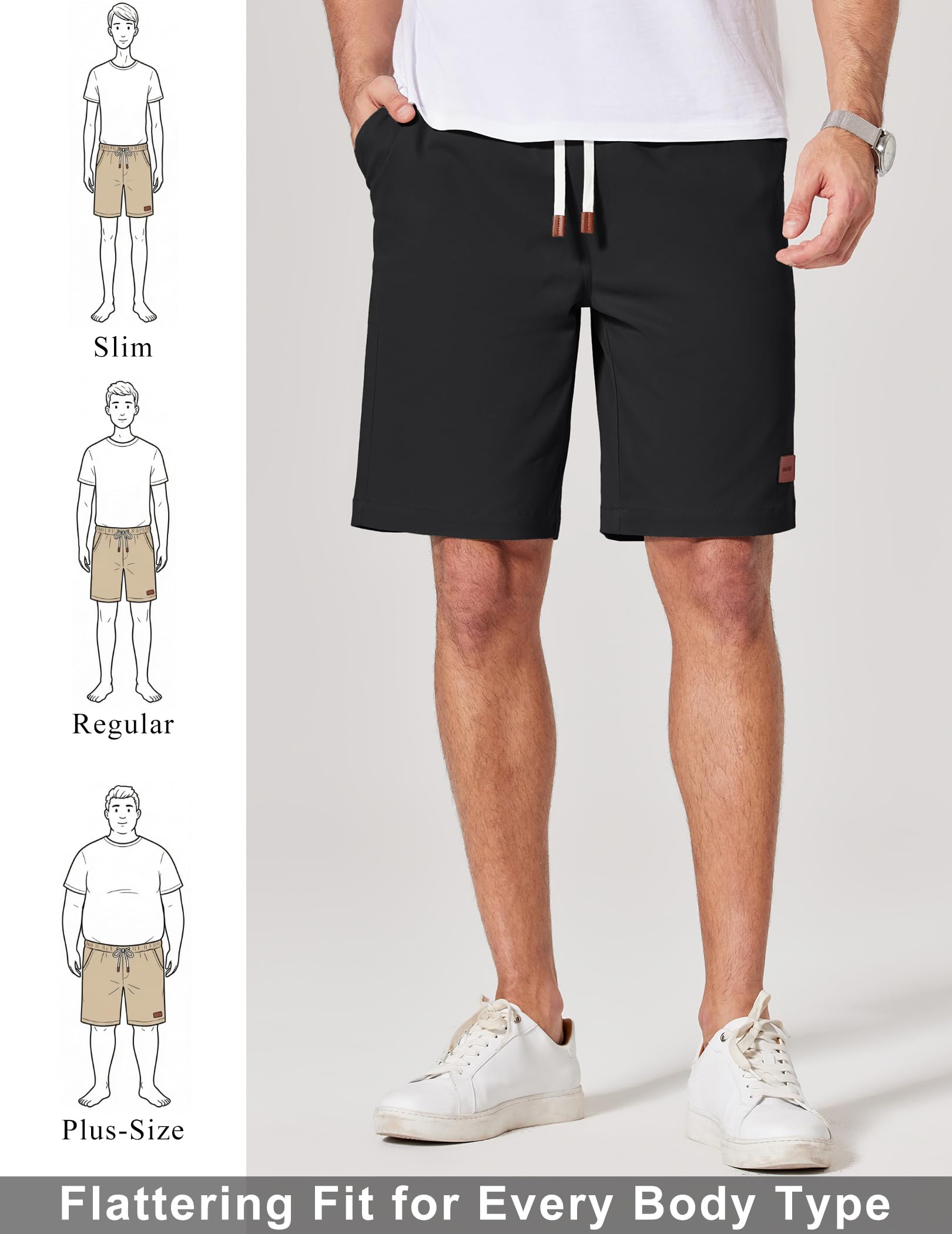 COOFANDY Mens Cotton Chino Shorts 9 Inch Casual Shorts Elastic Waist Drawstring Summer Beach Shorts with Pockets