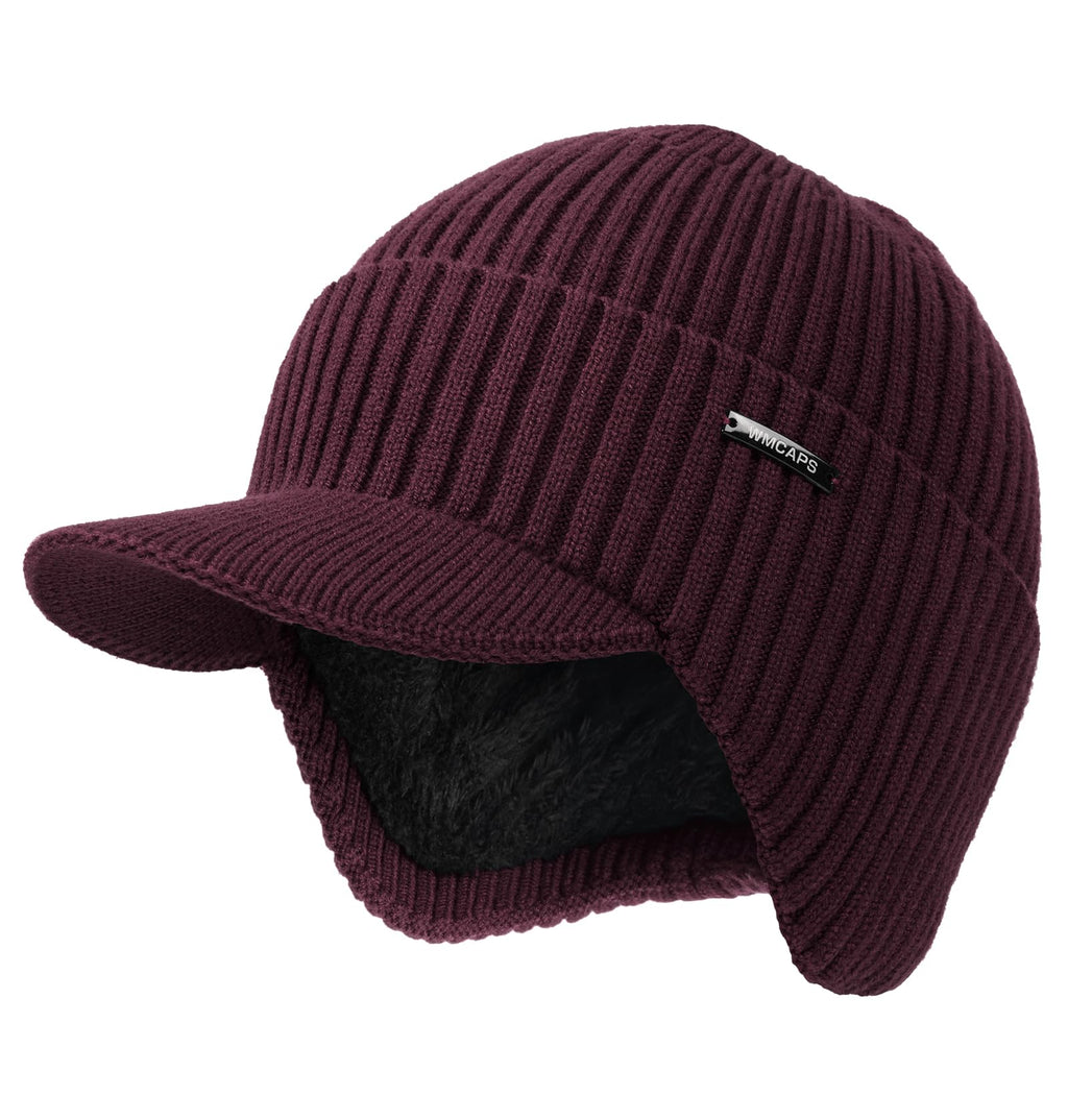 Wmcaps Winter Beanie with Brim and Ear Flaps, Outdoor Warm Fleece Lined Knit Hat Stocking Caps for Men Women