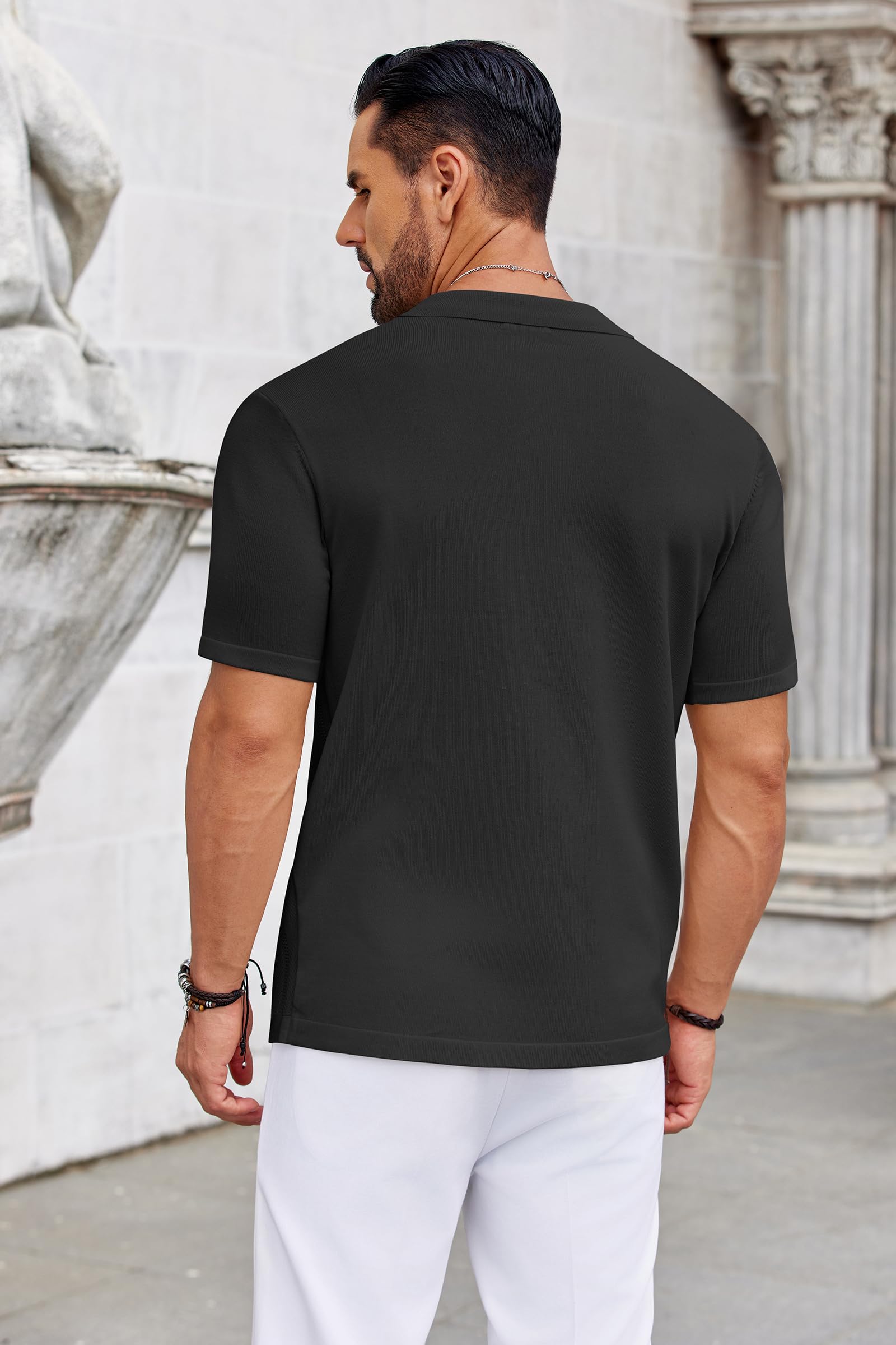 COOFANDY Knit Shirts for Men Casual Short Sleeve Button Down Shirts Summer Beach Stretch Fit Collared Shirts