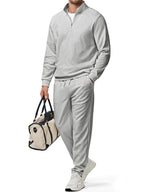 JMIERR 2025 Men Fall Tracksuit 2 Piece Set Old Money Polo Quarter Zip Twill Sweatsuits Jogging Sweatpants Loungewear