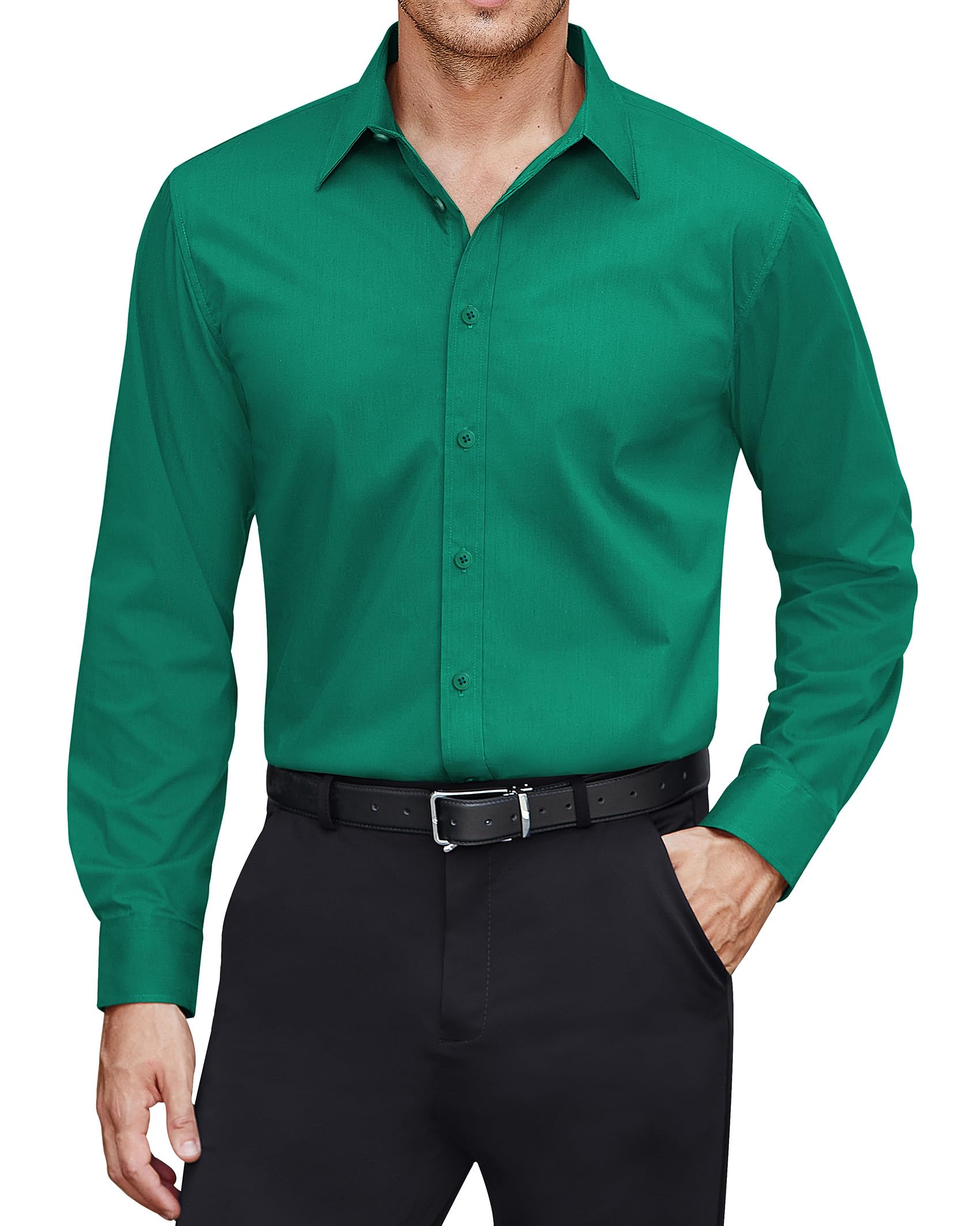 J.VER Men's Dress Shirts Stretch Stain Shield Long Sleeve Solid Formal Shirt Business Casual Button Down Shirts