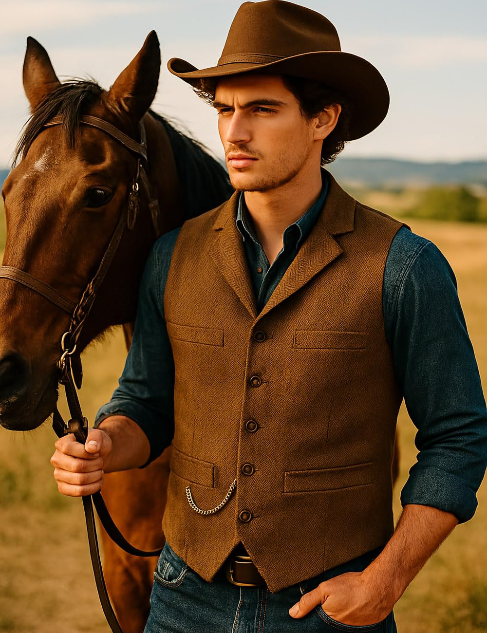 Ceehuteey Mens Suit Vest Waistcoat Tweed Retro V Neck Wool Herringbone for Prom