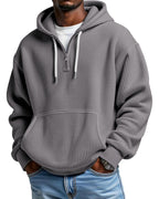 PIDOGYM Men's Quarter Zip Hoodie Waffle Knit Pullover Long Sleeve Casual Loose Fit Sweatshirt Hooded Tops with Pockets