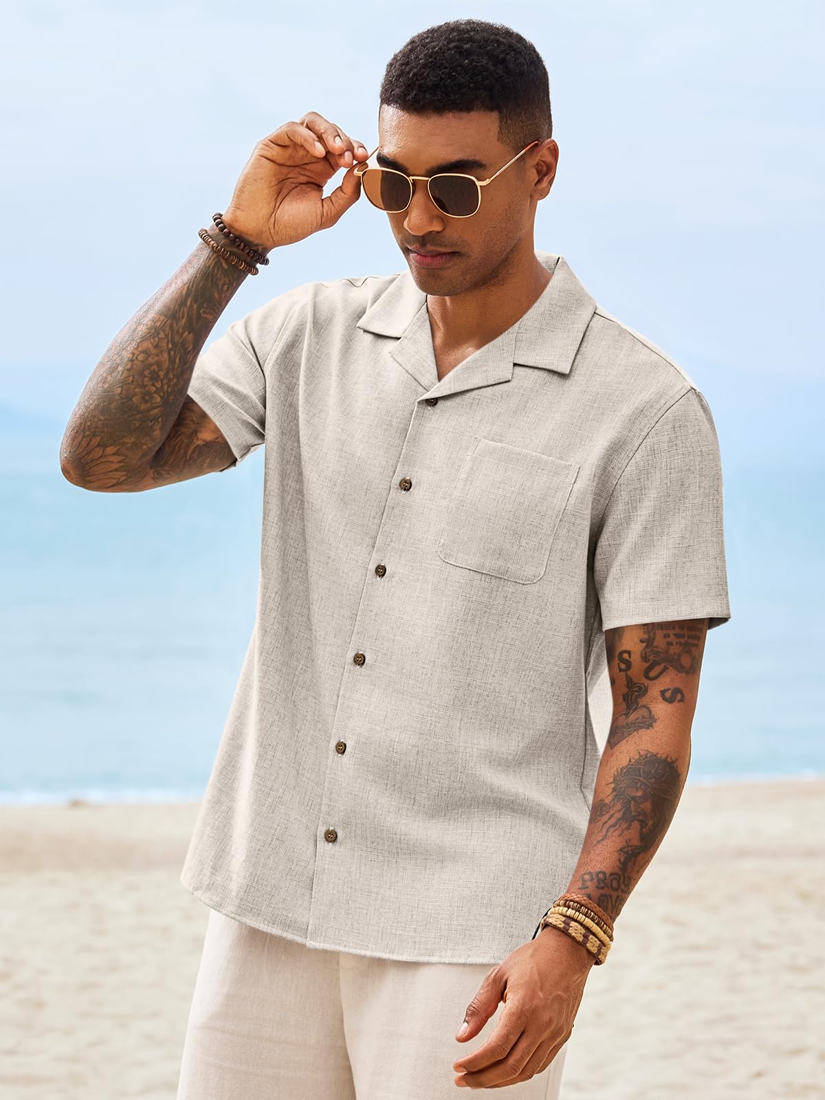 Runcati Mens Button Down Shirt Short Sleeve Cuban Casual Shirts Summer Beach Vacation Wedding Tops with Pocket