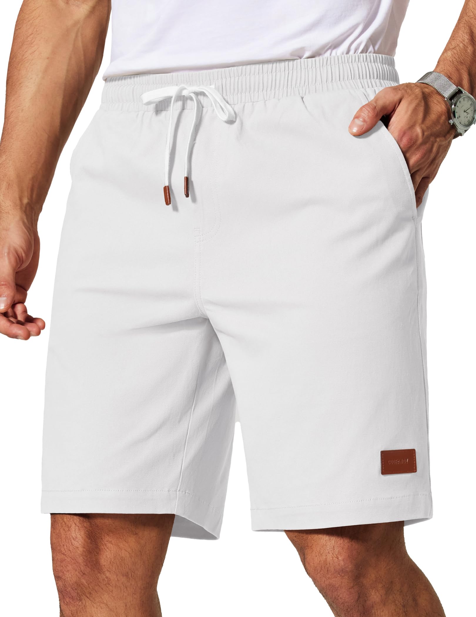 COOFANDY Mens Cotton Chino Shorts 9 Inch Casual Shorts Elastic Waist Drawstring Summer Beach Shorts with Pockets