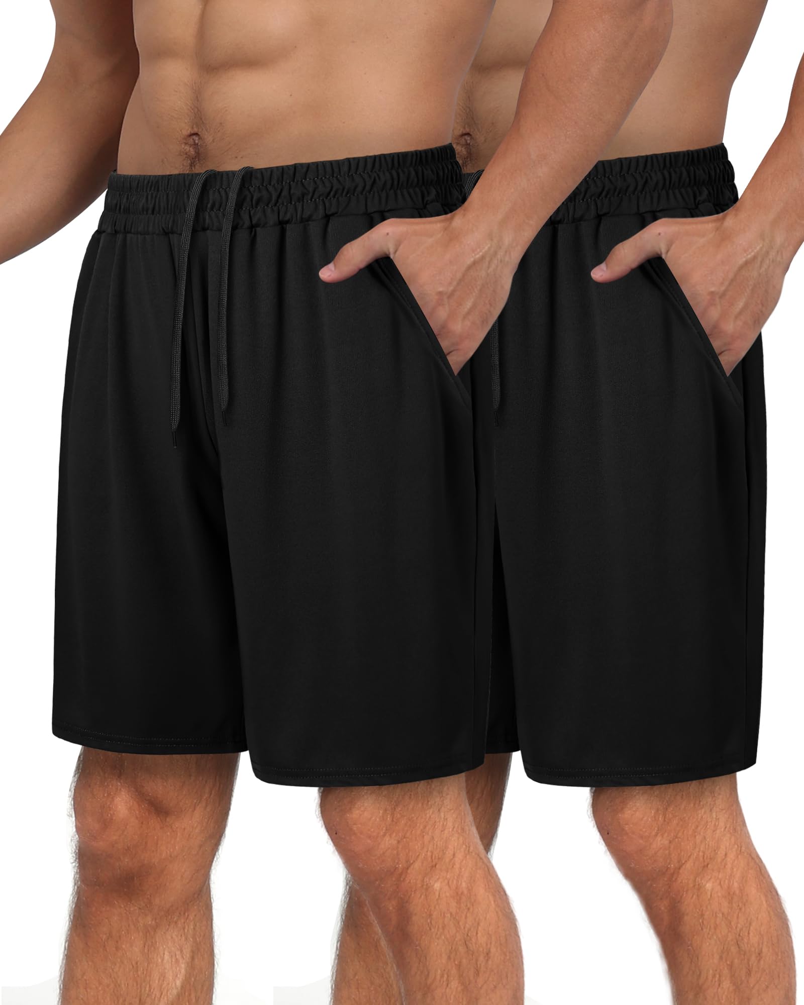 2 Pack Mens Gym Basketball Shorts - Athletic Black Workout Quick Dry Shorts with Pockets for Casual Running