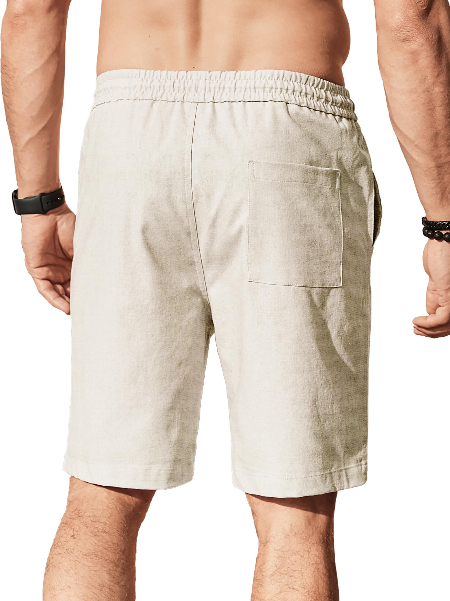 Comdecevis Men's Linen Shorts Casual Elastic Waist Drawstring Summer Beach Vacation Yoga Golf Shorts with Pockets