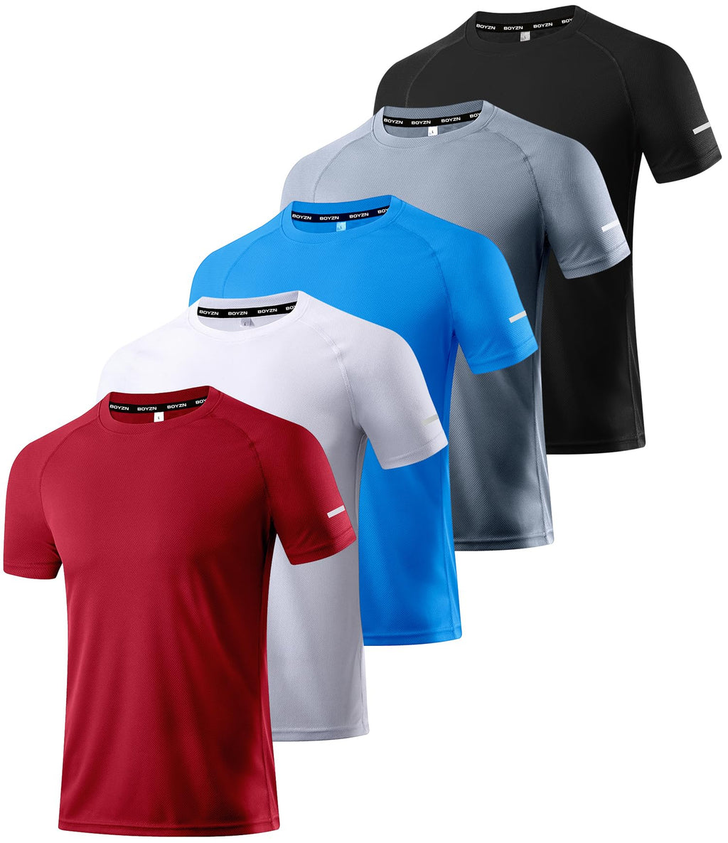 Boyzn 1, 3, 5 or 7 Pack Men's Workout Running Shirts, Dry Fit Moisture Wicking T-Shirt, Gym Athletic Short Sleeve Tee Shirts