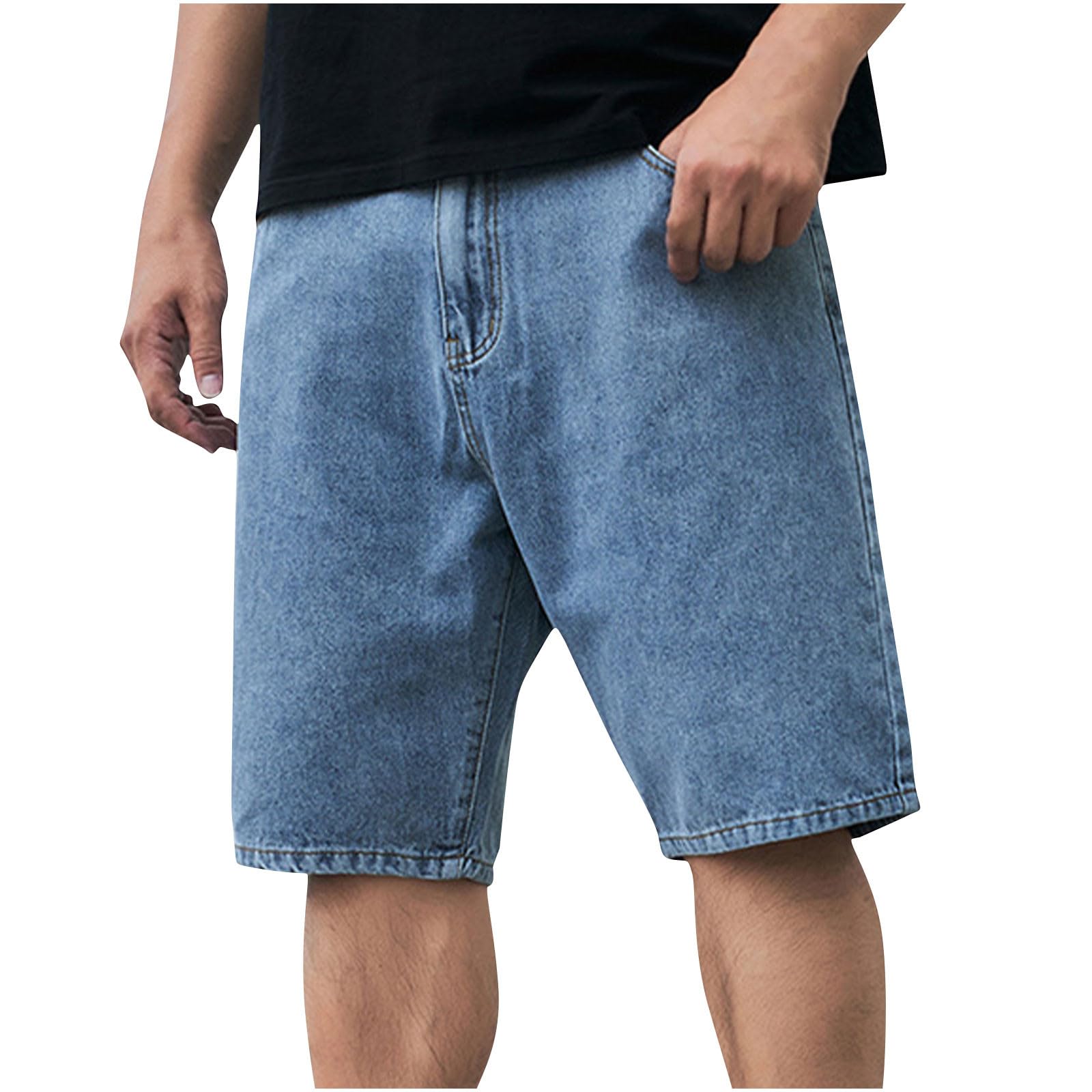 Men's Vintage Washed Jean Shorts Straight Leg Summer High Waisted Loose Fit Casual Denim Shorts with Pockets