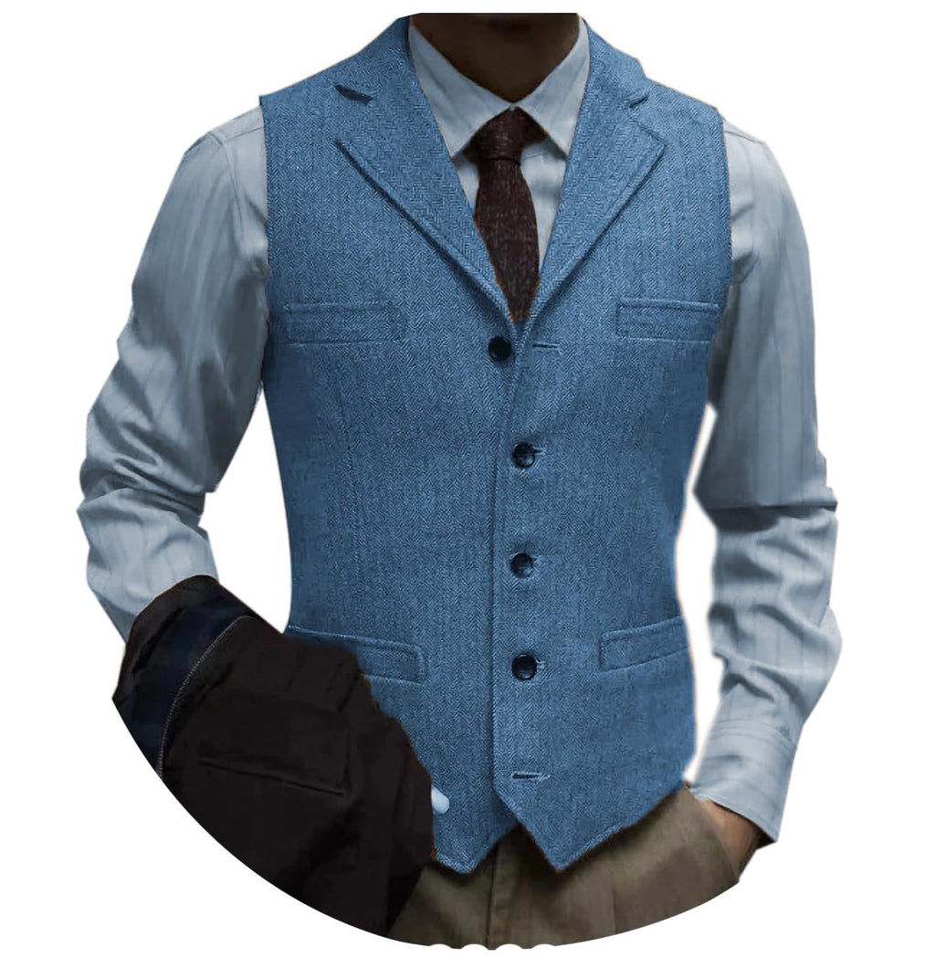 Tuikayoo Men's Tweed Suit Vintage Vest Herringbone Wool Prom Waistcoat Groomsmen