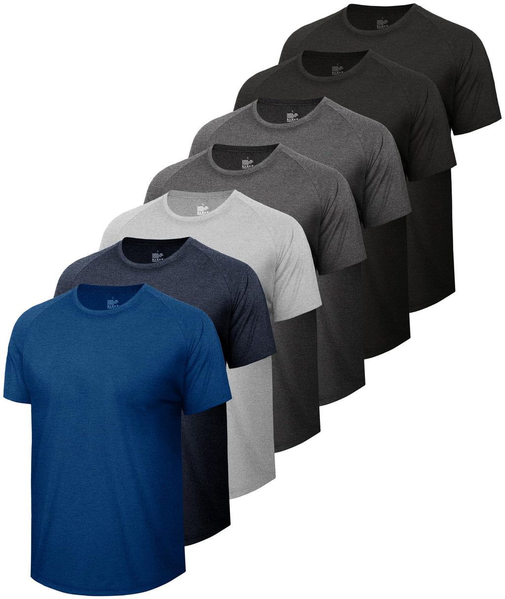 BOOJO 7 Pack Workout Shirts for Men - Quick Dry Moisture Wicking T-Shirts Short Sleeve Tees for Gym Running Athletic Sport