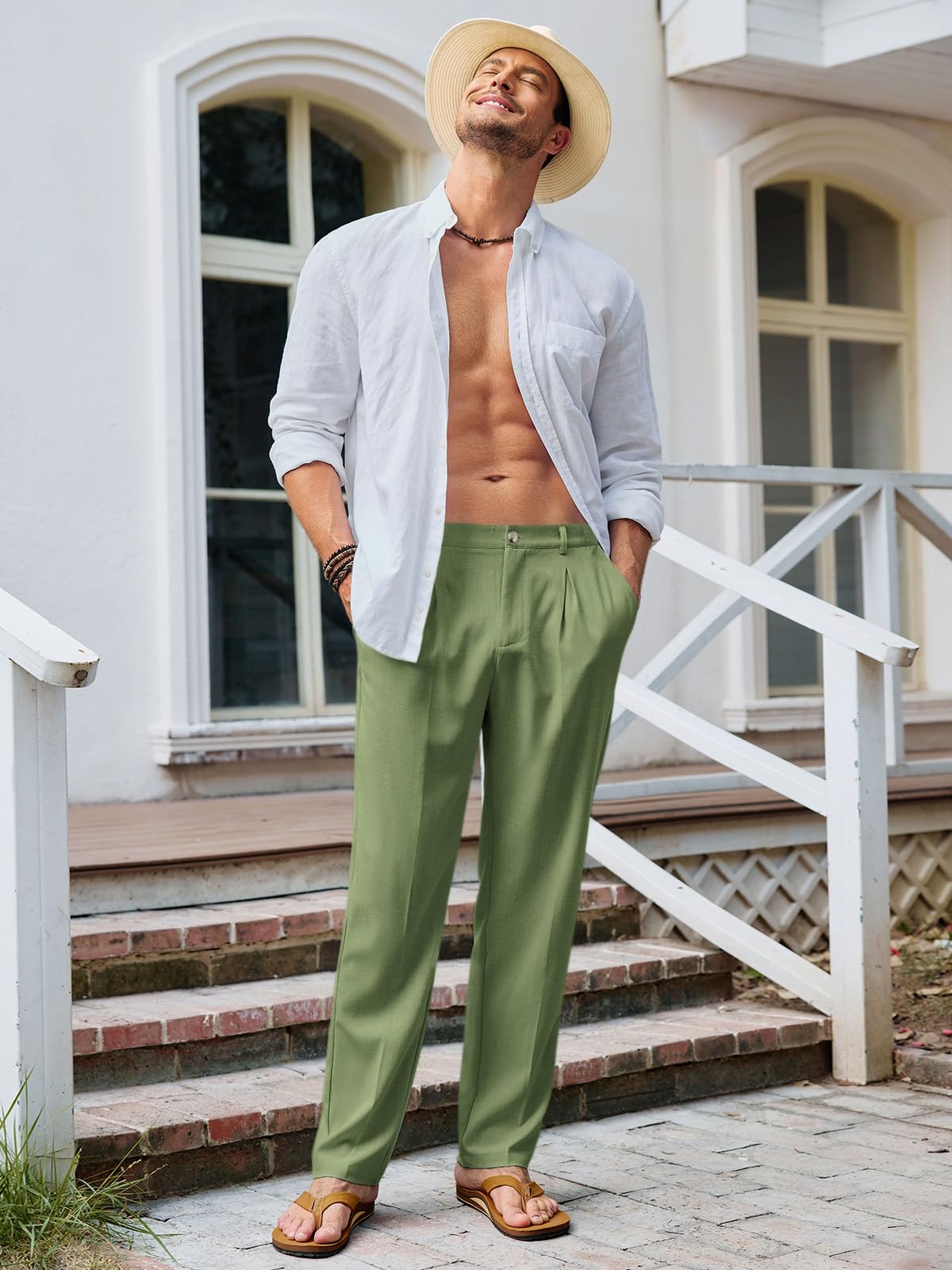 Runcati Mens Casual Pants Elastic Waist Lightweight Loose Fit Pleated Slacks Summer Beach Yoga Trousers