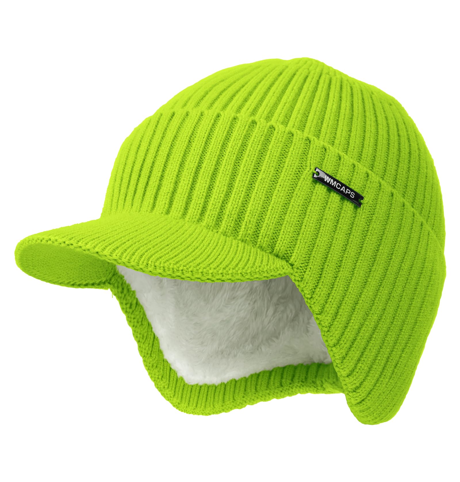 Wmcaps Winter Beanie with Brim and Ear Flaps, Outdoor Warm Fleece Lined Knit Hat Stocking Caps for Men Women