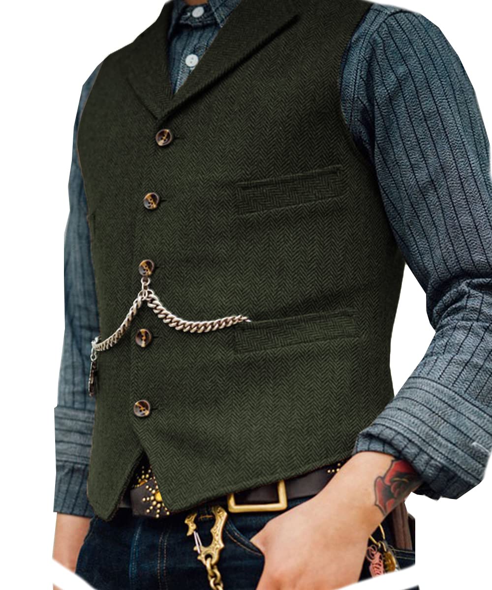 Ceehuteey Mens Suit Vest Waistcoat Tweed Retro V Neck Wool Herringbone for Prom