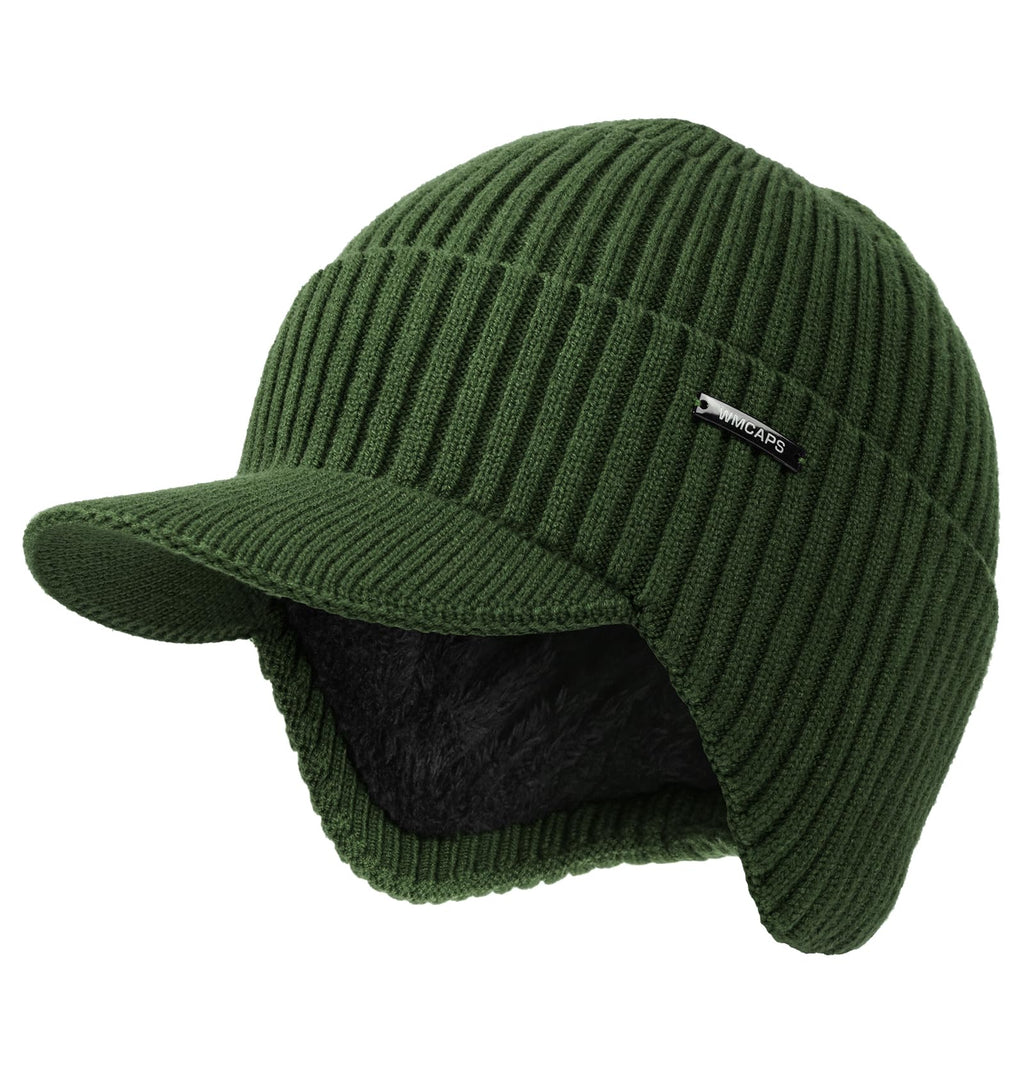 Wmcaps Winter Beanie with Brim and Ear Flaps, Outdoor Warm Fleece Lined Knit Hat Stocking Caps for Men Women